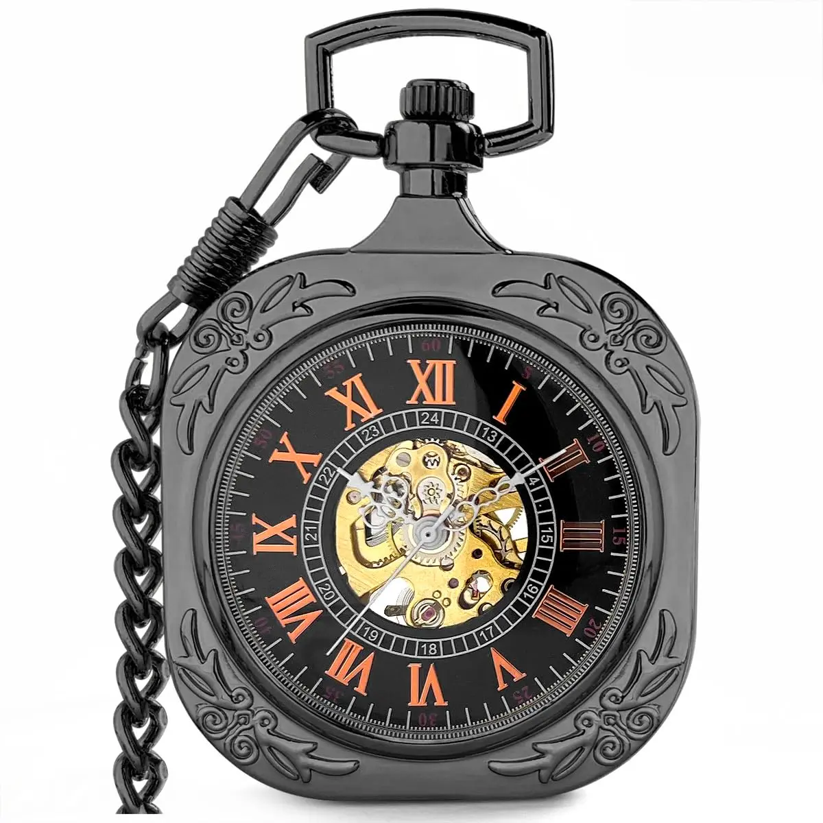 VIGOROSO Vintage Pocket Watch with Chain | Mechanical Skeleton Watch for Men & Women - main product image