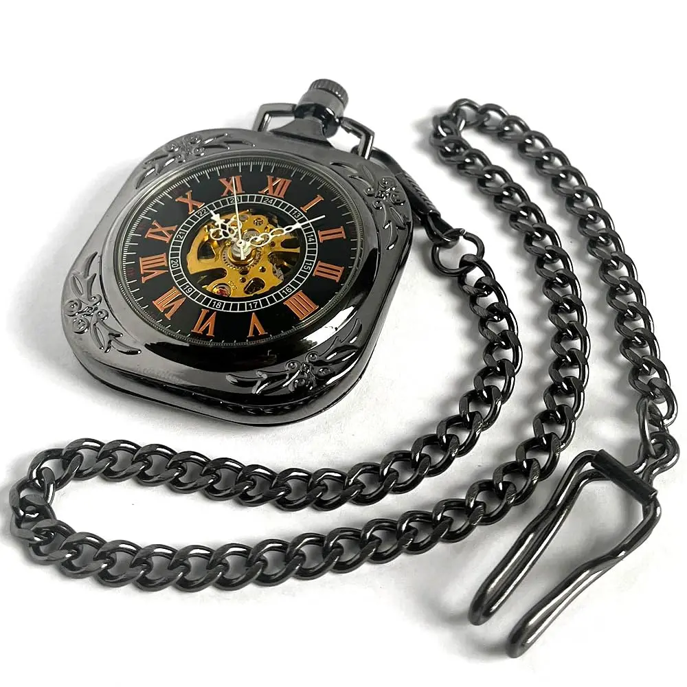 VIGOROSO Vintage Pocket Watch with Chain | Mechanical Skeleton Watch for Men & Women - view 5