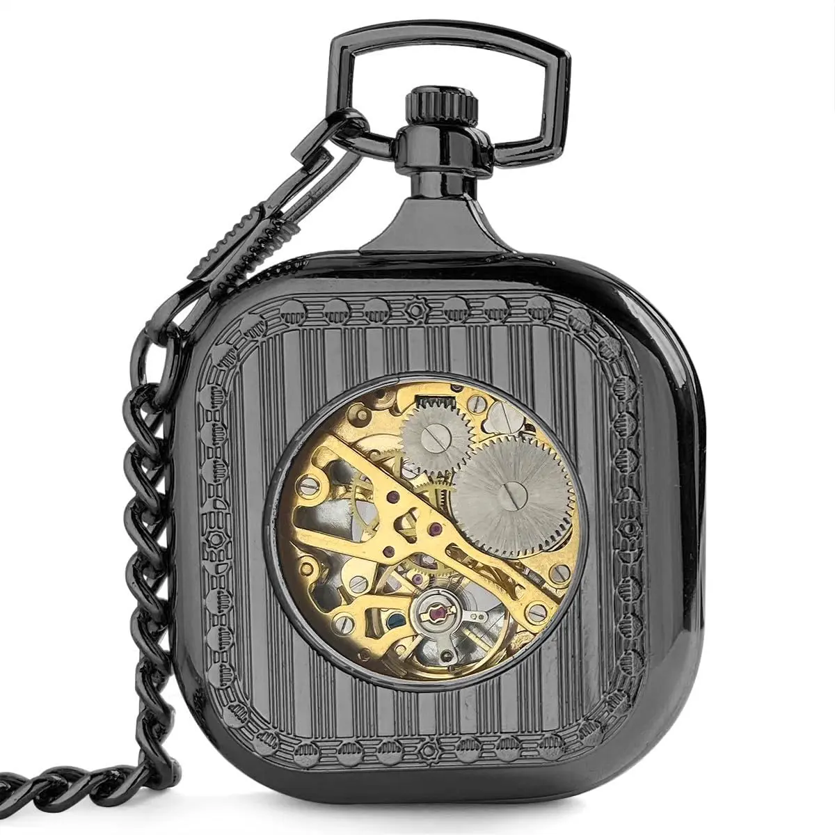 VIGOROSO Vintage Pocket Watch with Chain | Mechanical Skeleton Watch for Men & Women - view 2