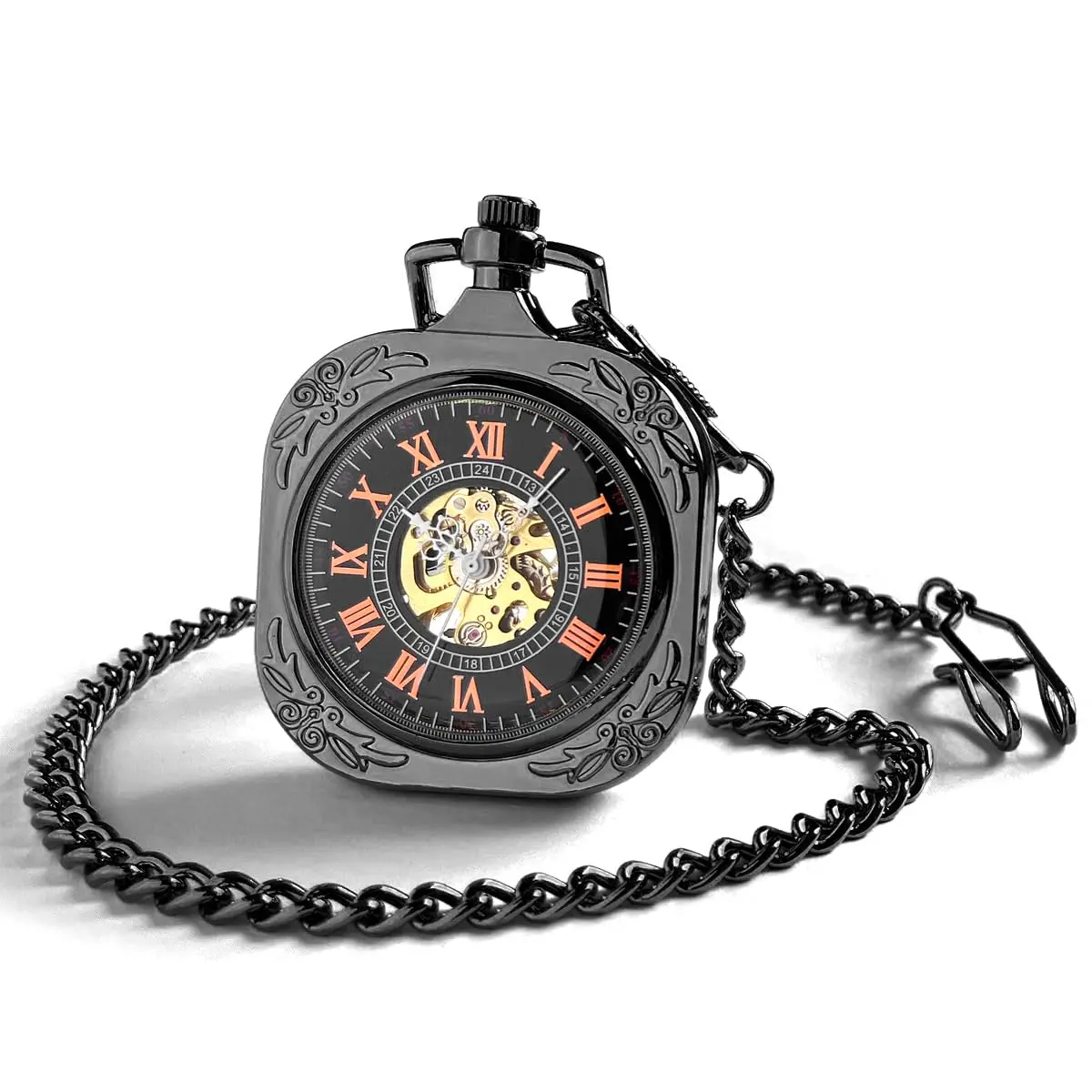 VIGOROSO Vintage Pocket Watch with Chain | Mechanical Skeleton Watch for Men & Women - view 3