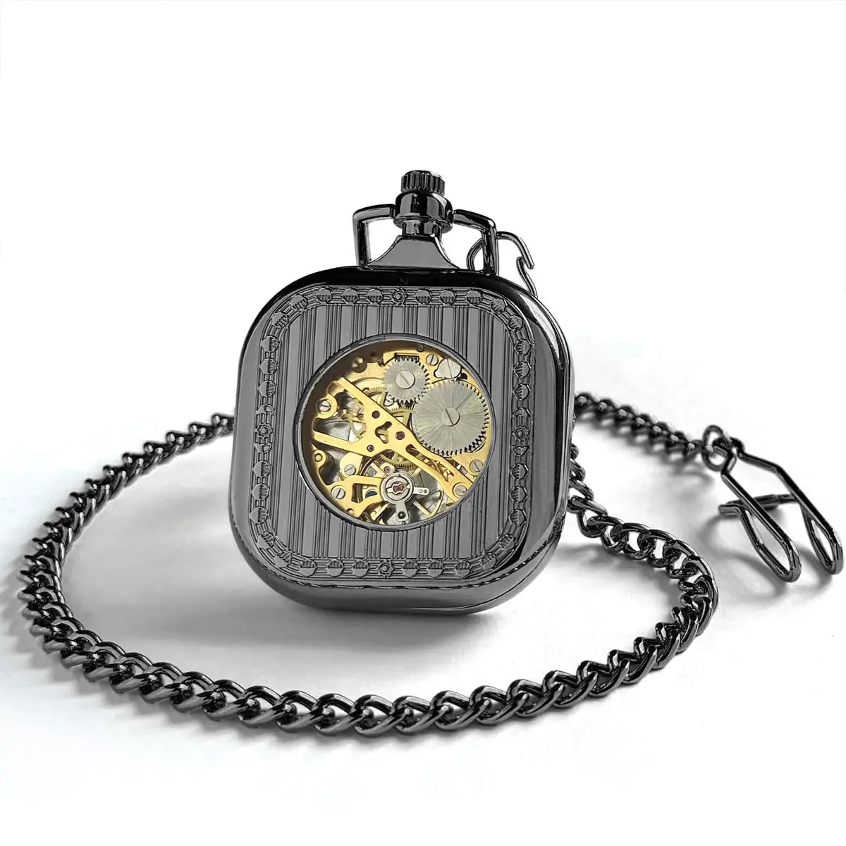 VIGOROSO Vintage Pocket Watch with Chain | Mechanical Skeleton Watch for Men & Women - view 4
