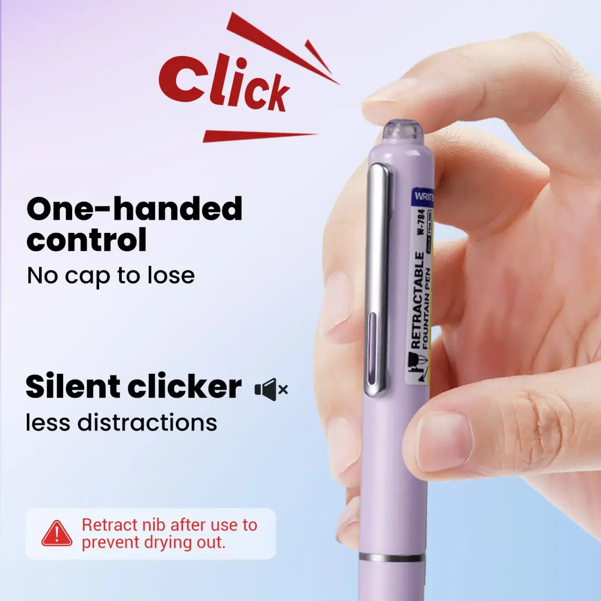 WRITECH Retractable Fountain Pen Fine Nib: Black Ink Set with 5 Cartridges | Smooth Writing for Calligraphy, Sketching, Journaling (Purple) - view 3