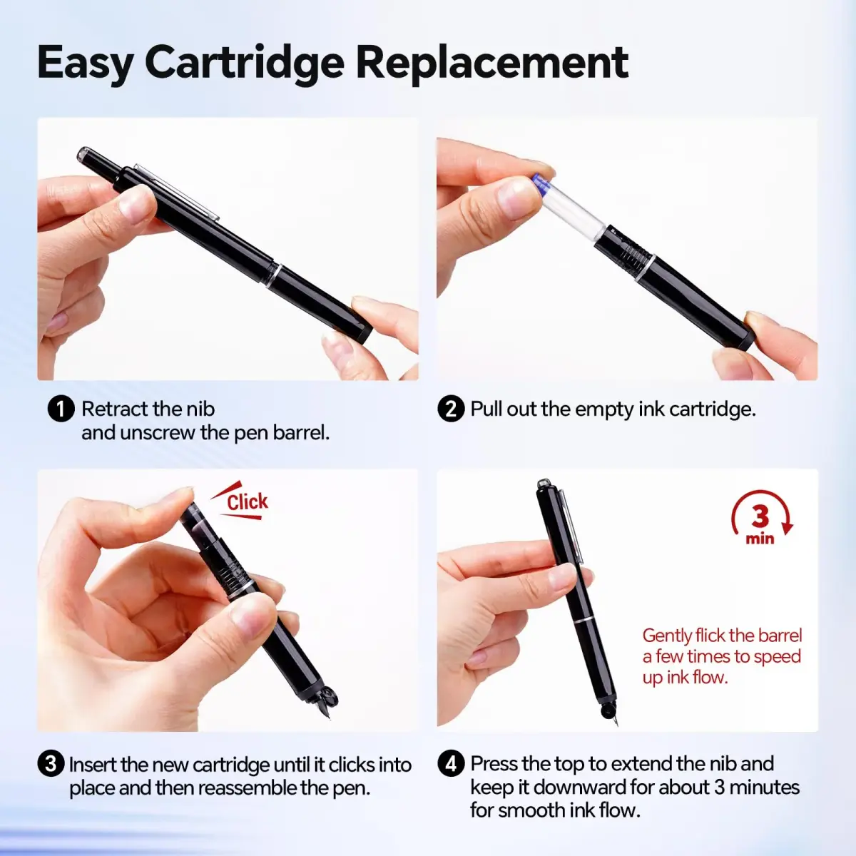 WRITECH Retractable Fountain Pen Set Fine Nib Black Ink | 0.3mm - view 2