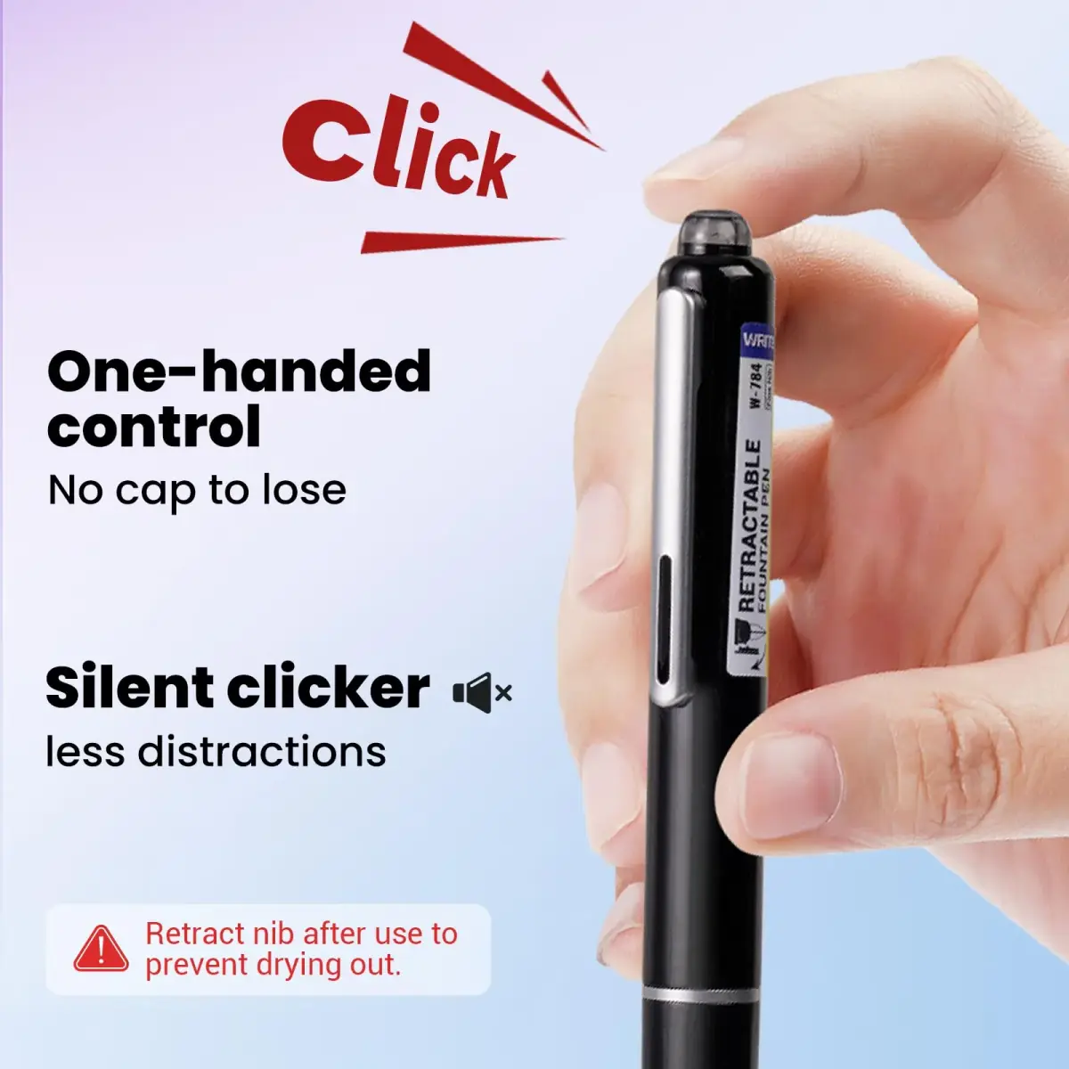 WRITECH Retractable Fountain Pen Set Fine Nib Black Ink | 0.3mm - view 3