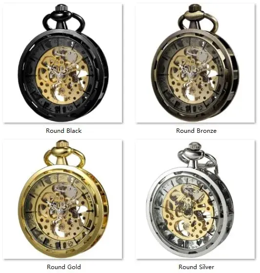 VIGOROSO Vintage Mechanical Pocket Watch with Chain, 4.45 cm (1.75 in) Case | Gold Skeleton Dial, Roman Numerals - view 8