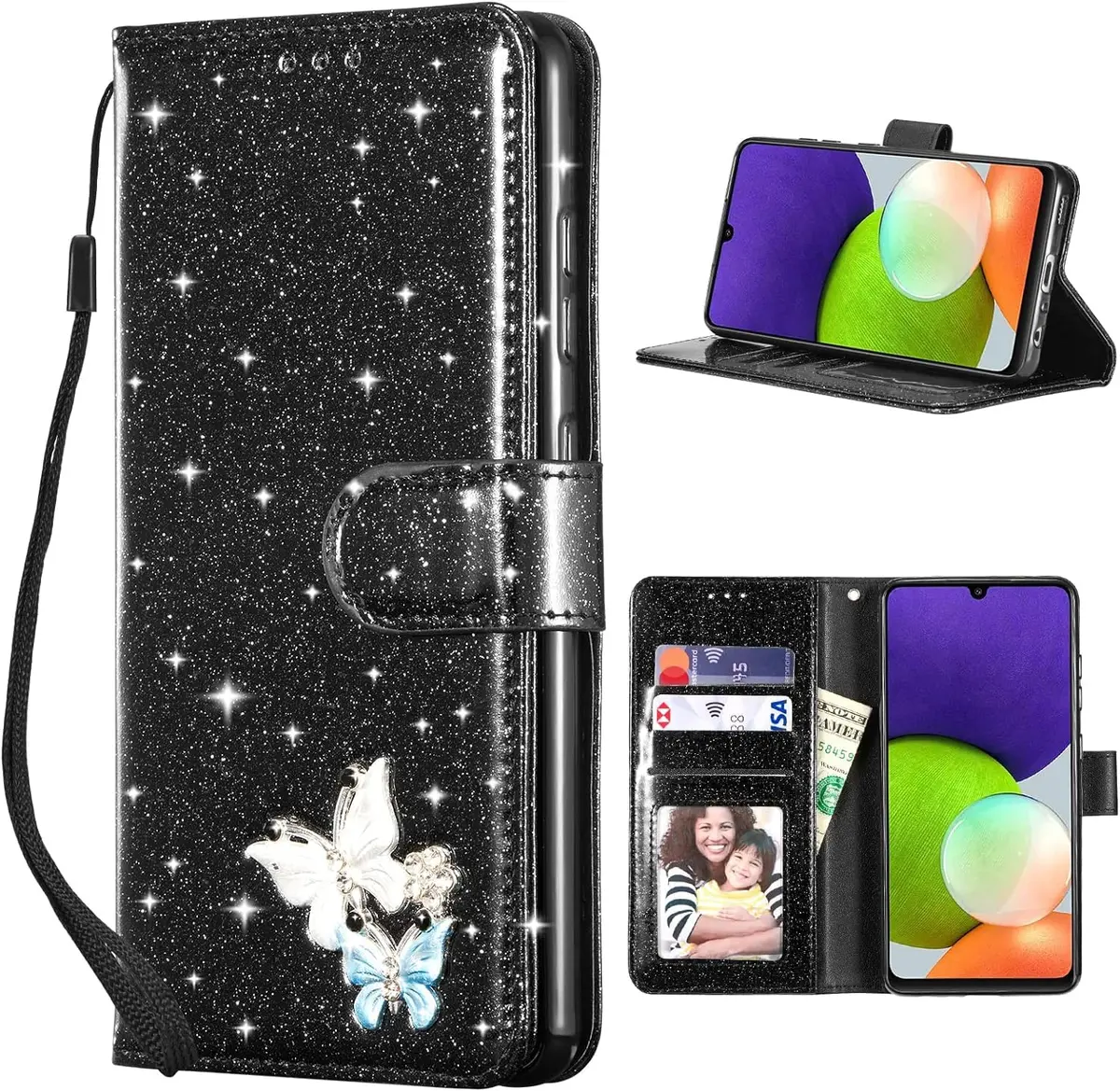 UEEBAI Wallet Case for Samsung Galaxy S24 5G | Glitter PU Leather Flip Cover with Card Slots & Kickstand - main product image