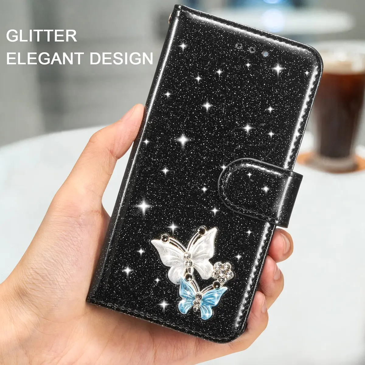 UEEBAI Wallet Case for Samsung Galaxy S24 5G | Glitter PU Leather Flip Cover with Card Slots & Kickstand - view 5