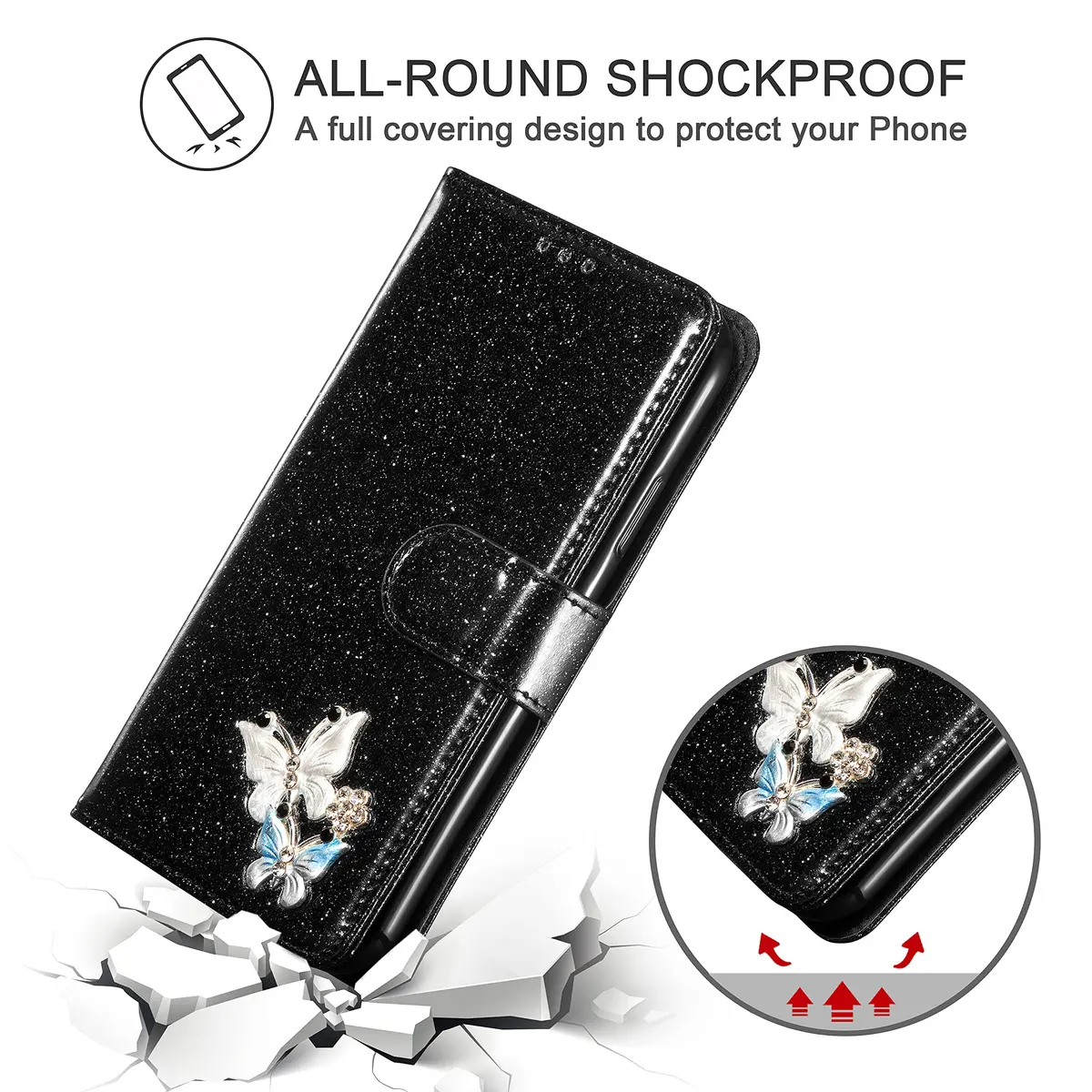 UEEBAI Wallet Case for Samsung Galaxy S24 5G | Glitter PU Leather Flip Cover with Card Slots & Kickstand - view 6