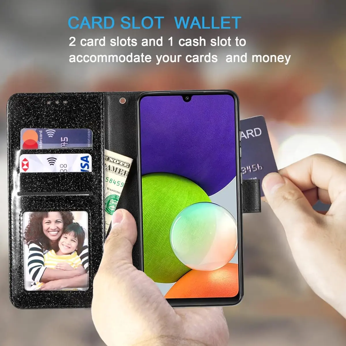 UEEBAI Wallet Case for Samsung Galaxy S24 5G | Glitter PU Leather Flip Cover with Card Slots & Kickstand - view 2