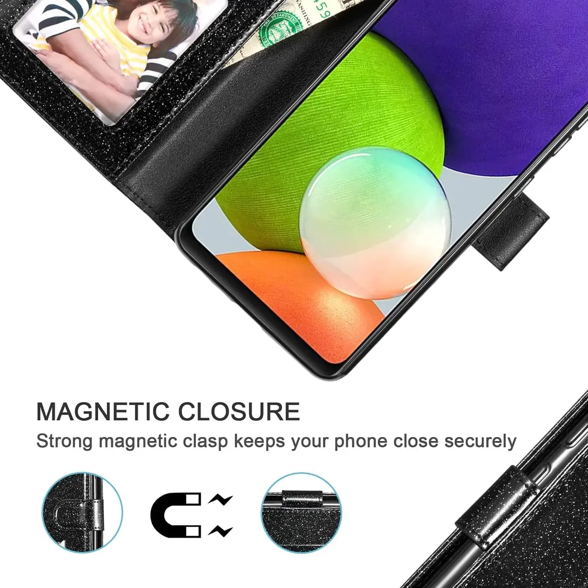 UEEBAI Wallet Case for Samsung Galaxy S24 5G | Glitter PU Leather Flip Cover with Card Slots & Kickstand - view 4