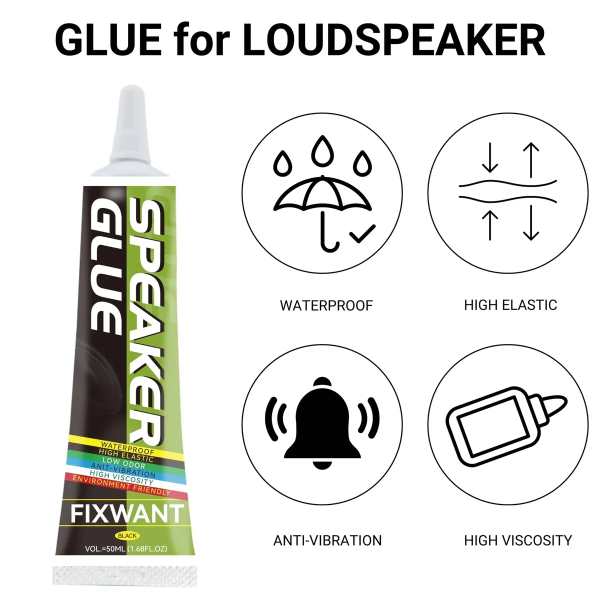 FIXWANT Loud Speaker Repair Glue 50ml (1.68 fl oz) 2-Pack | Strong Adhesive for Speaker Parts & More - view 2