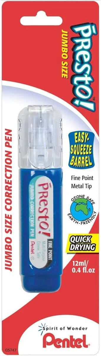 Pentel Presto! Jumbo Correction Pen 12ml (0.4 fl.oz.) 2-Pack | Fine Point Metal Tip for Smooth Ink Flow - view 5