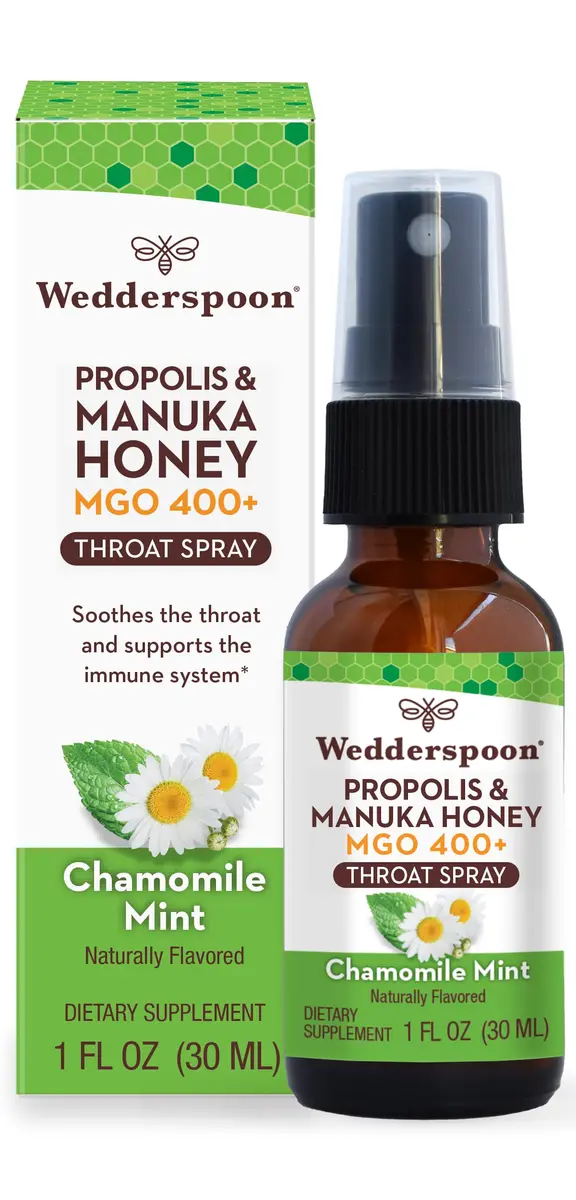 Wedderspoon Propolis & Manuka Honey Throat Spray, Chamomile & Mint, 1 Fl Oz | Natural Immune Support & Throat Relief - main product image