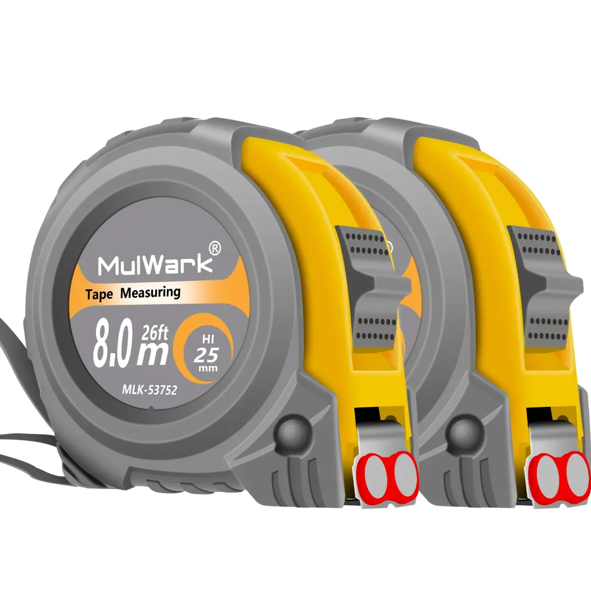 MulWark 2-Pack 8m (26 ft) Retractable Tape Measure | Dual-Sided Metal Blade, Magnetic Hook - main product image