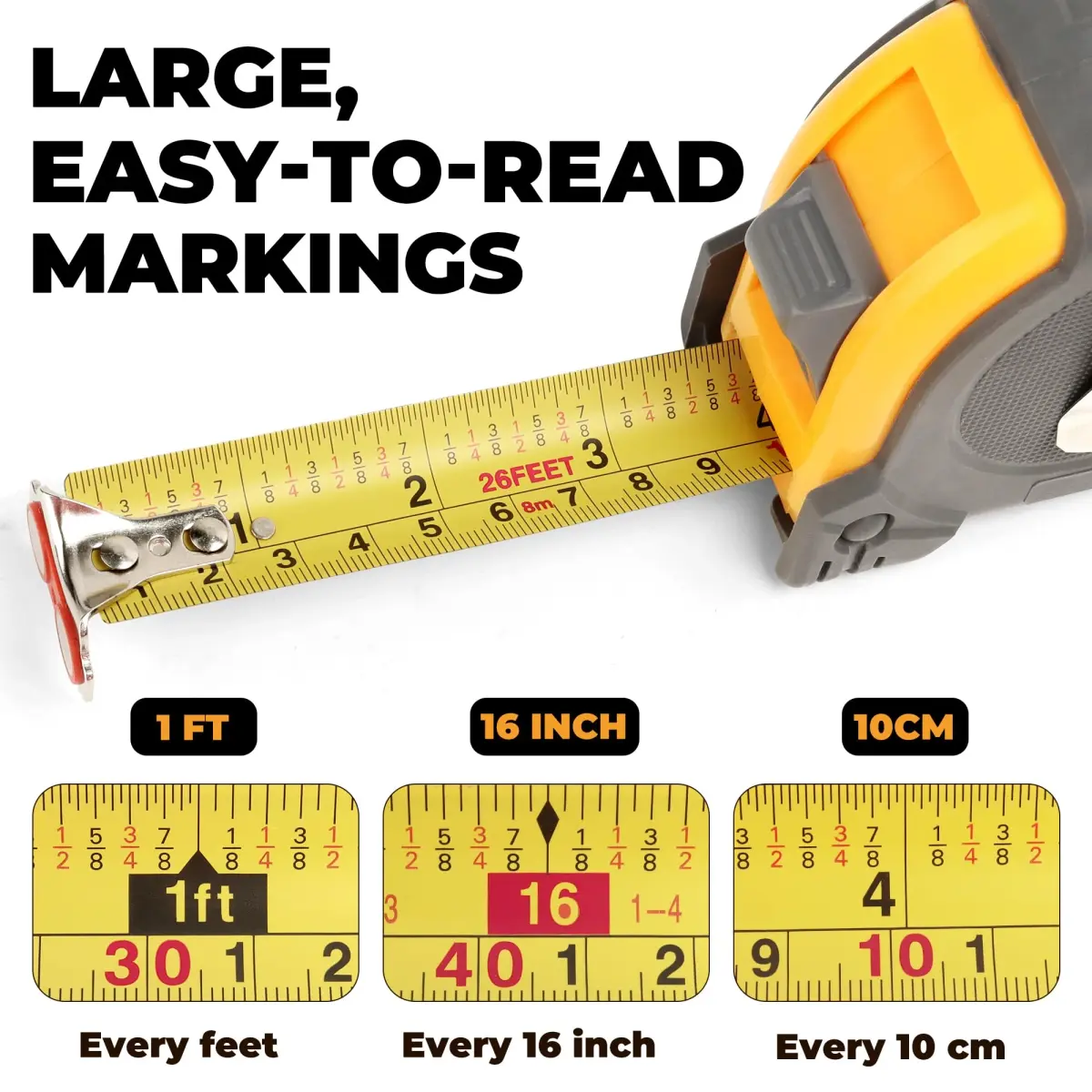 MulWark 2-Pack 8m (26 ft) Retractable Tape Measure | Dual-Sided Metal Blade, Magnetic Hook - view 5