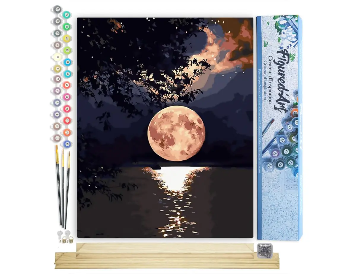 Figured'Art Paint by Numbers Kit for Adults Moon Reflection on The Lake 16"x20" | Relaxing Creative Hobby - main product image