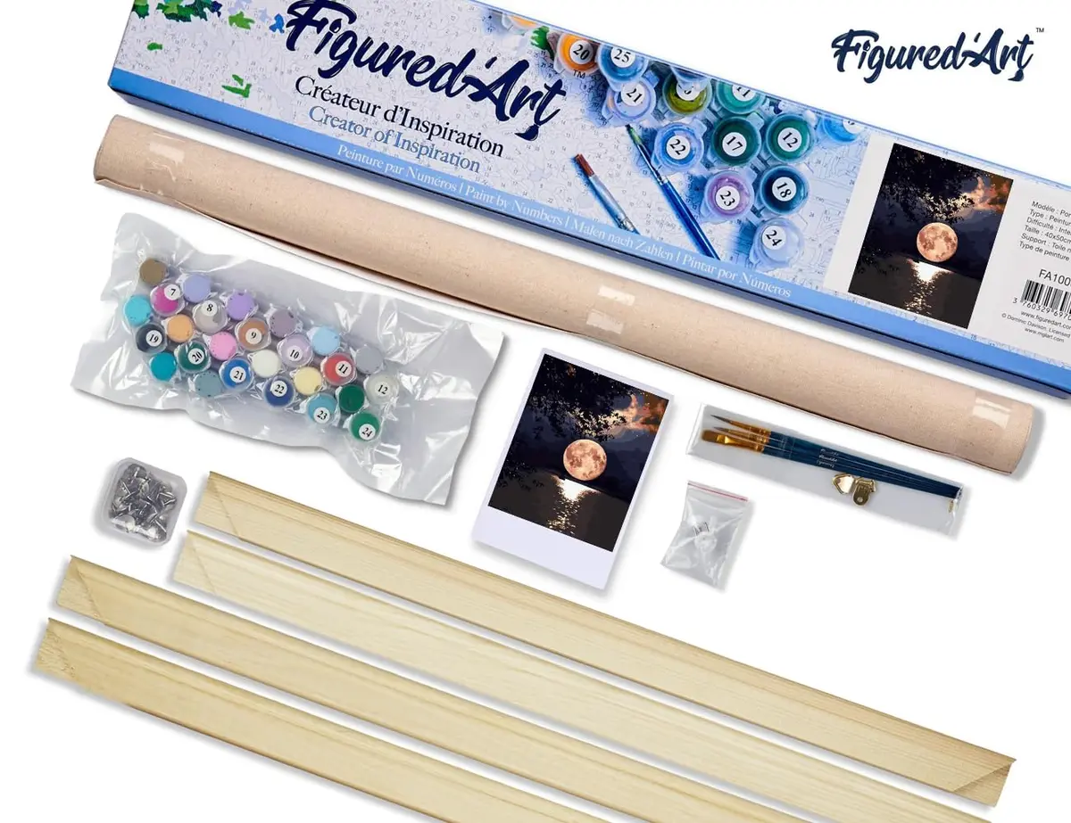Figured'Art Paint by Numbers Kit for Adults Moon Reflection on The Lake 16"x20" | Relaxing Creative Hobby - view 5