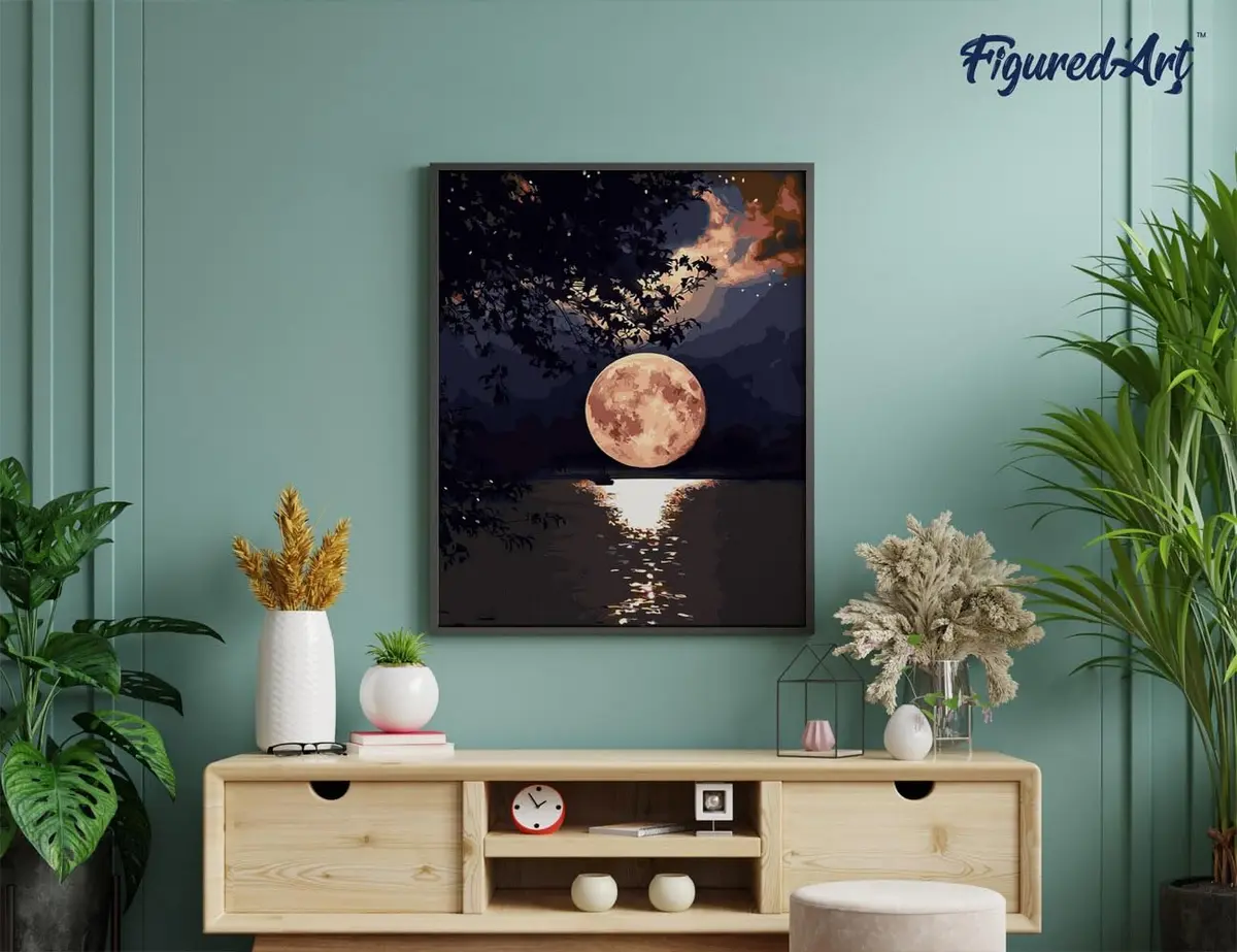 Figured'Art Paint by Numbers Kit for Adults Moon Reflection on The Lake 16"x20" | Relaxing Creative Hobby - view 4