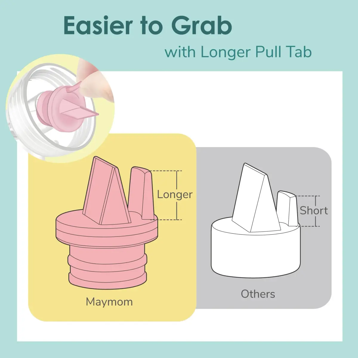Maymom Duckbill Valve with Pull Tab 6 pc Pink | Compatible with Spectra S1, S2, Medela Pumps - view 5