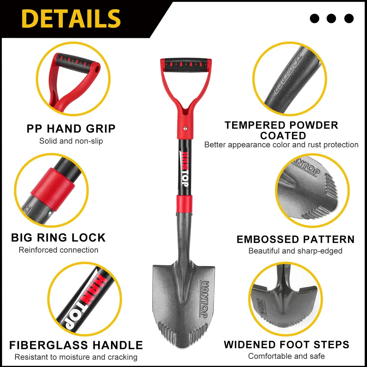 HANTOP Small Garden Digging Shovel 28 inches | Sharp Blade, Non-slip Grip, Durable Fiberglass Handle - view 3