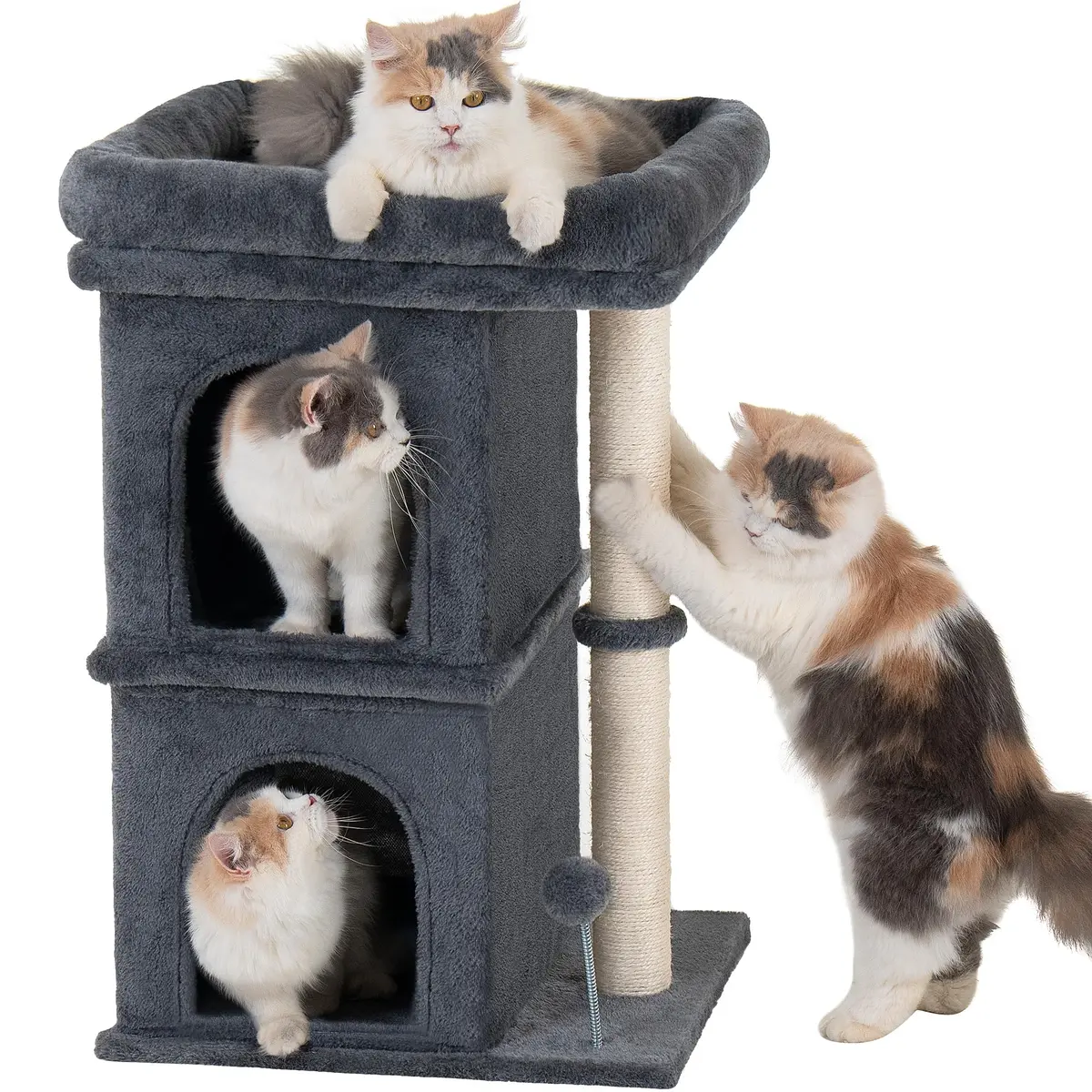 Aechonow Cat Tree for Large Cat,2 Cozy Cat Condo House for Large & Fat Cats | Spacious Perch & Sisal Scratching - main product image