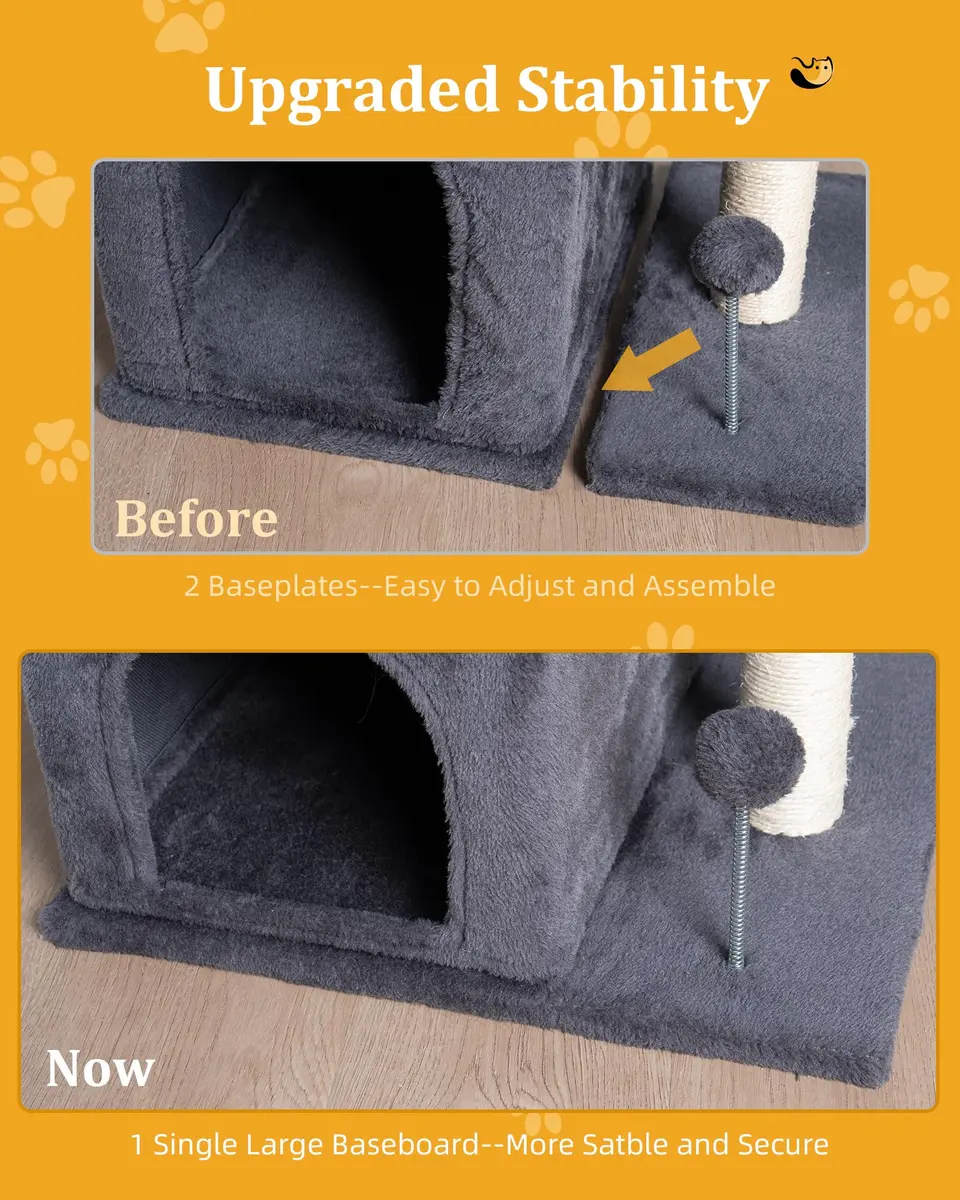 Aechonow Cat Tree for Large Cat,2 Cozy Cat Condo House for Large & Fat Cats | Spacious Perch & Sisal Scratching - view 5
