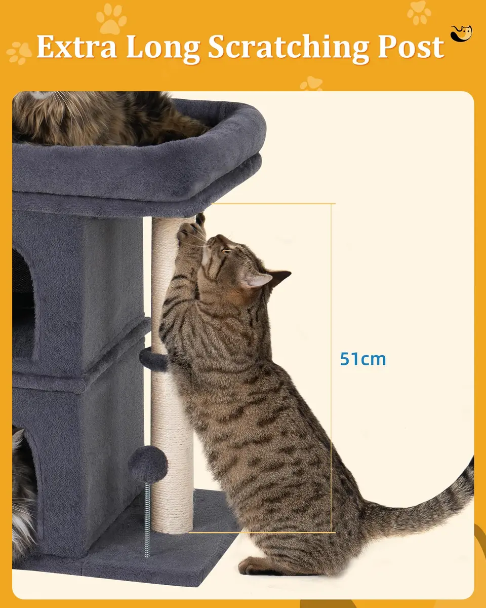 Aechonow Cat Tree for Large Cat,2 Cozy Cat Condo House for Large & Fat Cats | Spacious Perch & Sisal Scratching - view 6