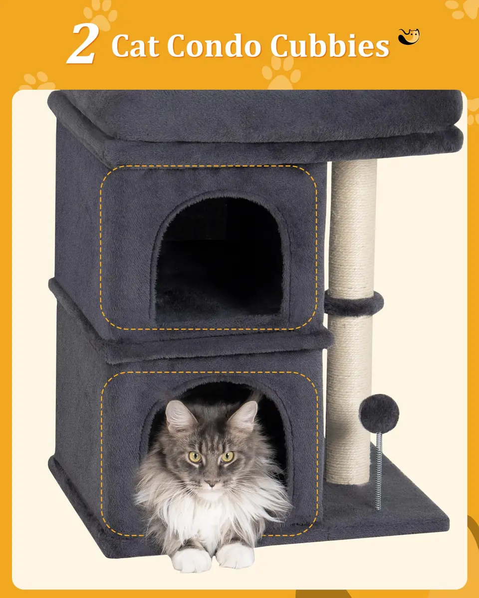 Aechonow Cat Tree for Large Cat,2 Cozy Cat Condo House for Large & Fat Cats | Spacious Perch & Sisal Scratching - view 7