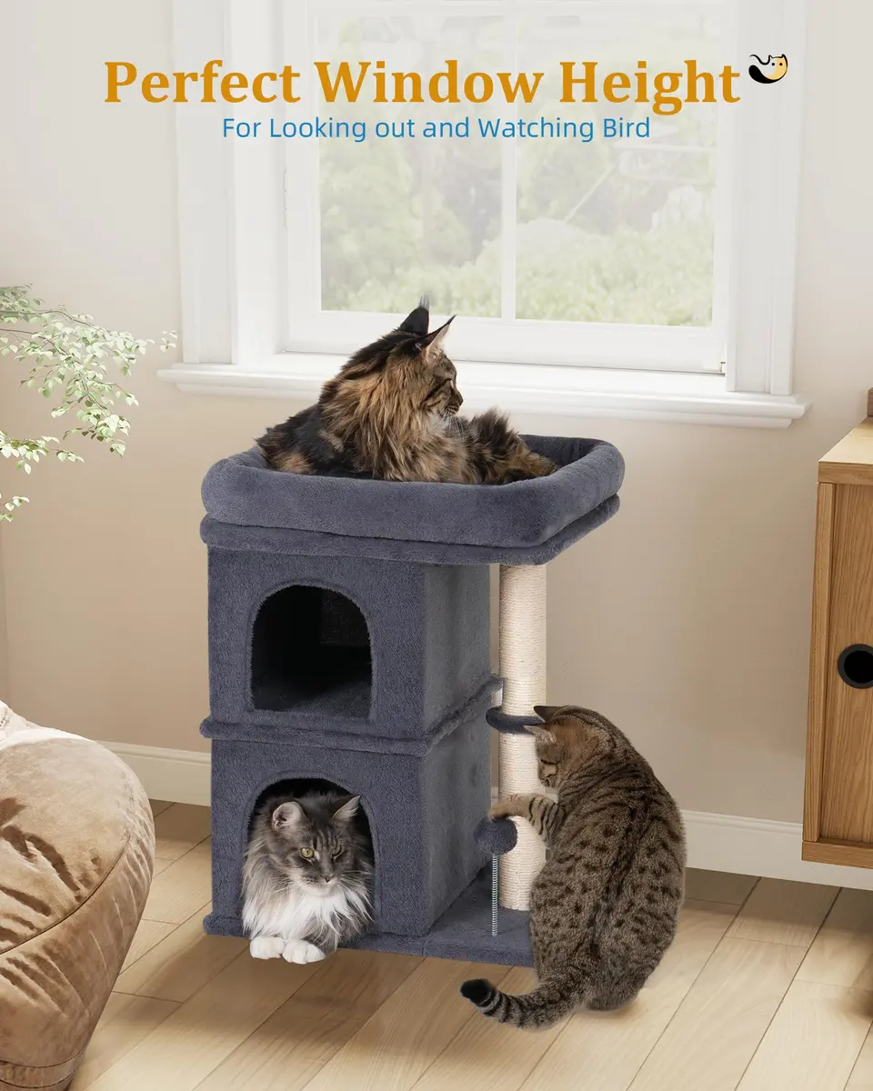 Aechonow Cat Tree for Large Cat,2 Cozy Cat Condo House for Large & Fat Cats | Spacious Perch & Sisal Scratching - view 3