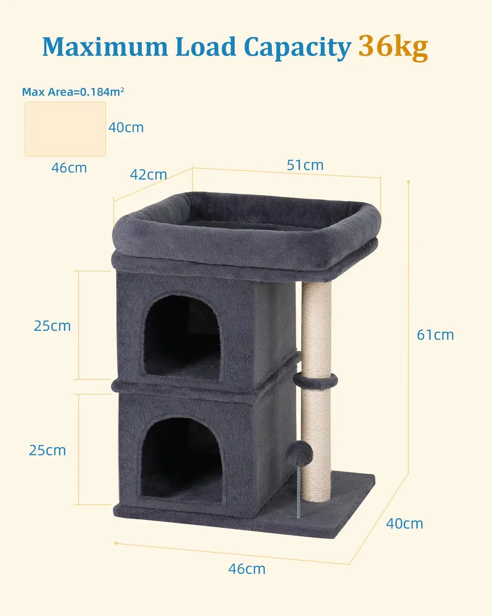 Aechonow Cat Tree for Large Cat,2 Cozy Cat Condo House for Large & Fat Cats | Spacious Perch & Sisal Scratching - view 4