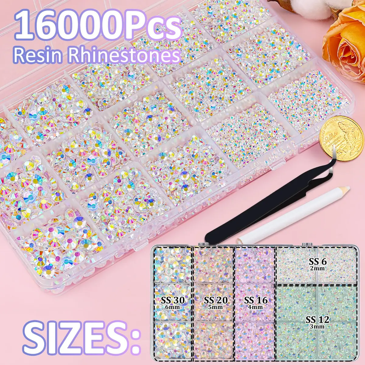 TINKRSTUFF Resin Jelly Rhinestones 16,000 pcs | AB Flatback Gems for Nail Art & Crafts - view 2