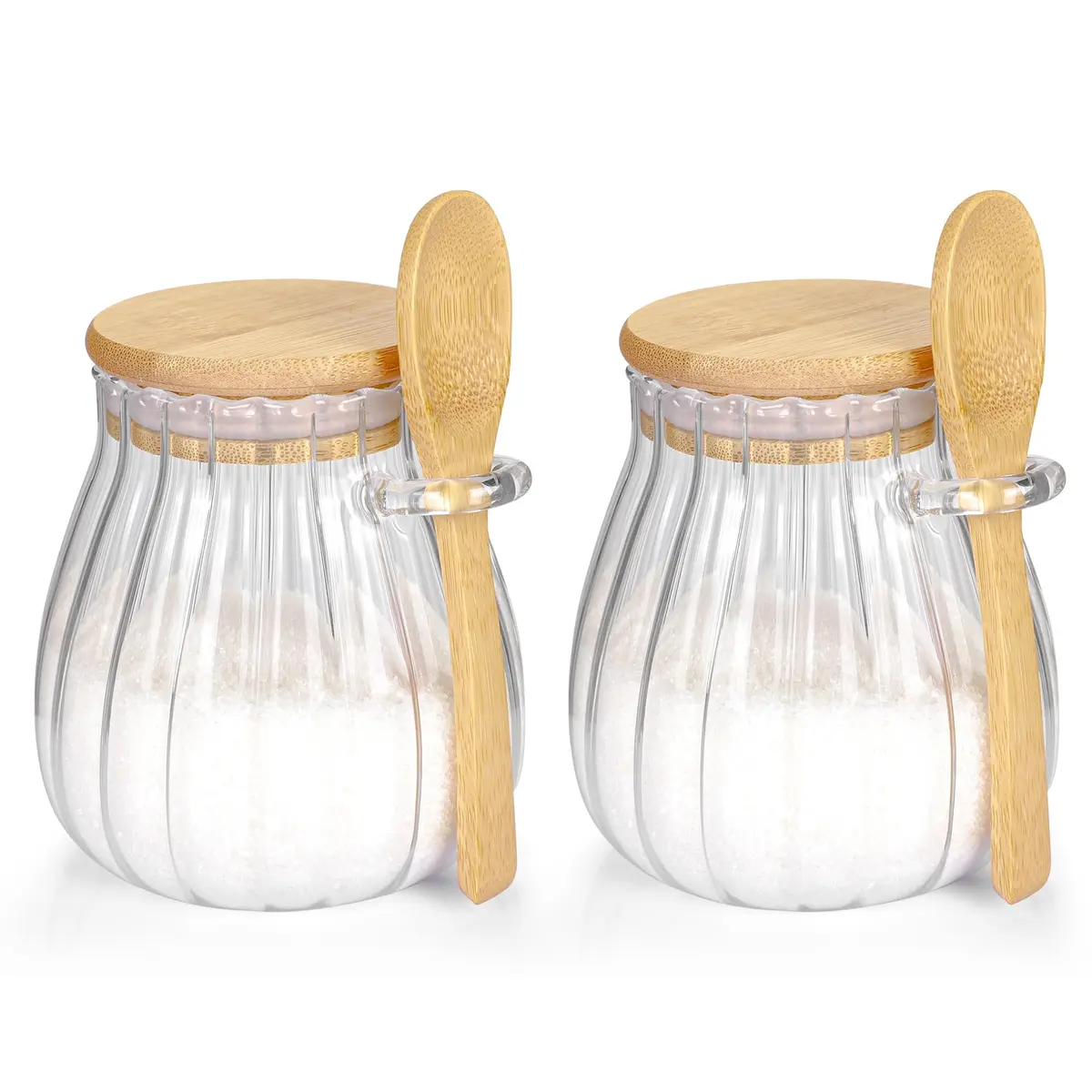holoith Sugar Container with Bamboo Lid & Spoon | 15oz Glass Jar for Kitchen & Gifts - main product image