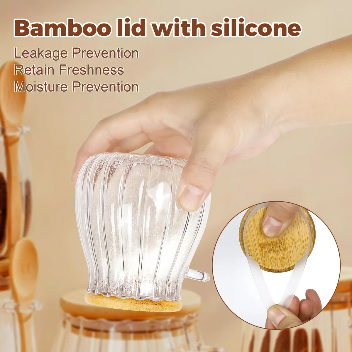 holoith Sugar Container with Bamboo Lid & Spoon | 15oz Glass Jar for Kitchen & Gifts - view 6