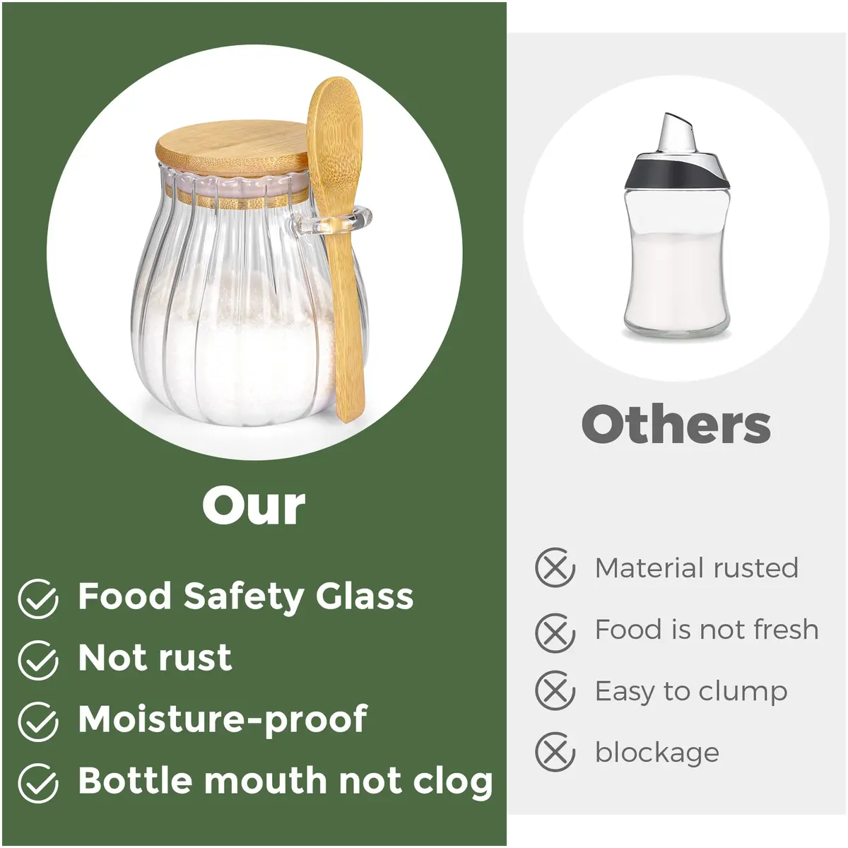 holoith Sugar Container with Bamboo Lid & Spoon | 15oz Glass Jar for Kitchen & Gifts - view 4
