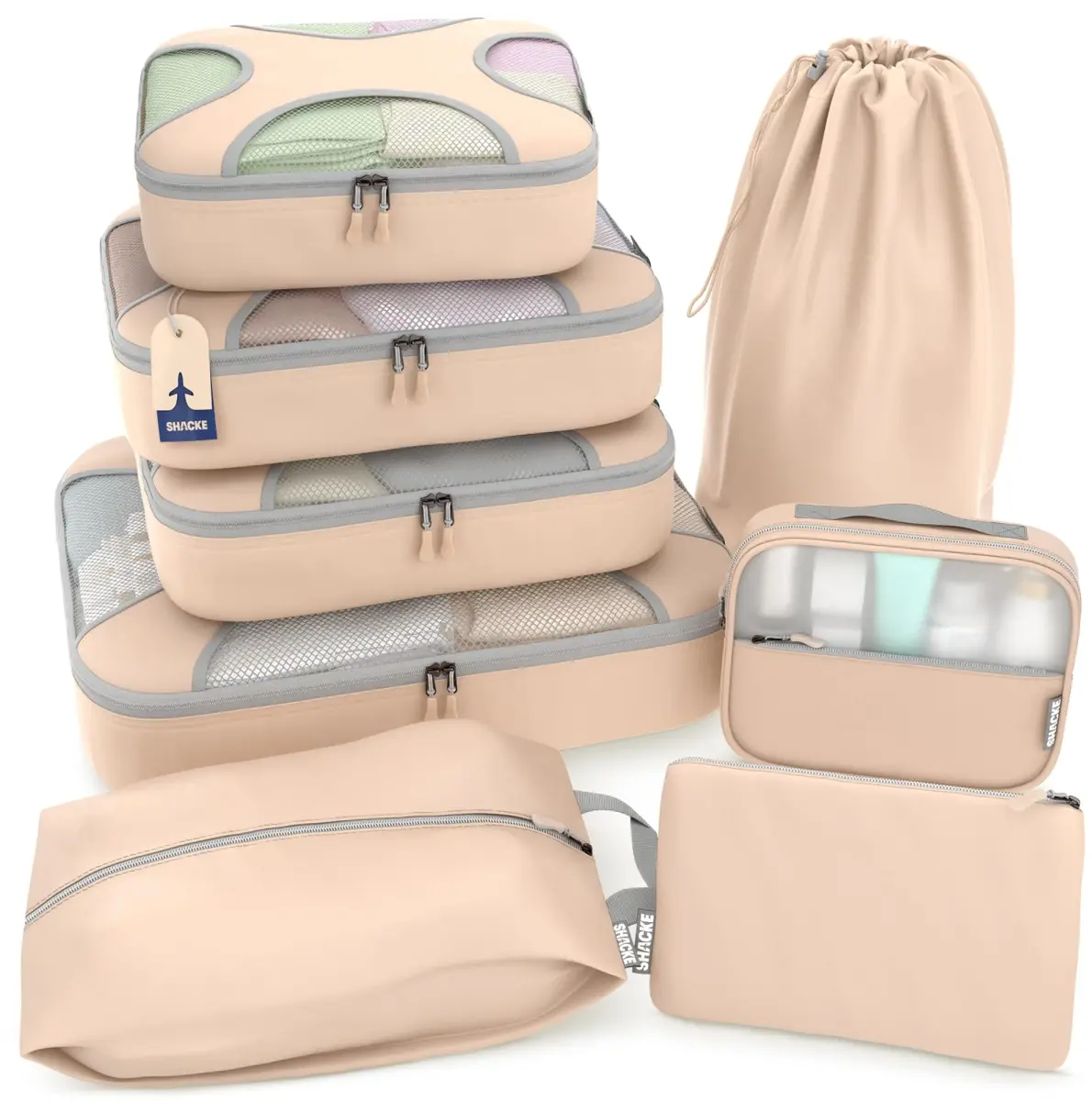Shacke 8 Set Packing Cubes for Travel, Shoe & Toiletry Bags 21.8cm (8.58in) x 27.7cm (10.9in) x 9.4cm (3.7in) | Structured & Stackable Luggage Organizers - main product image