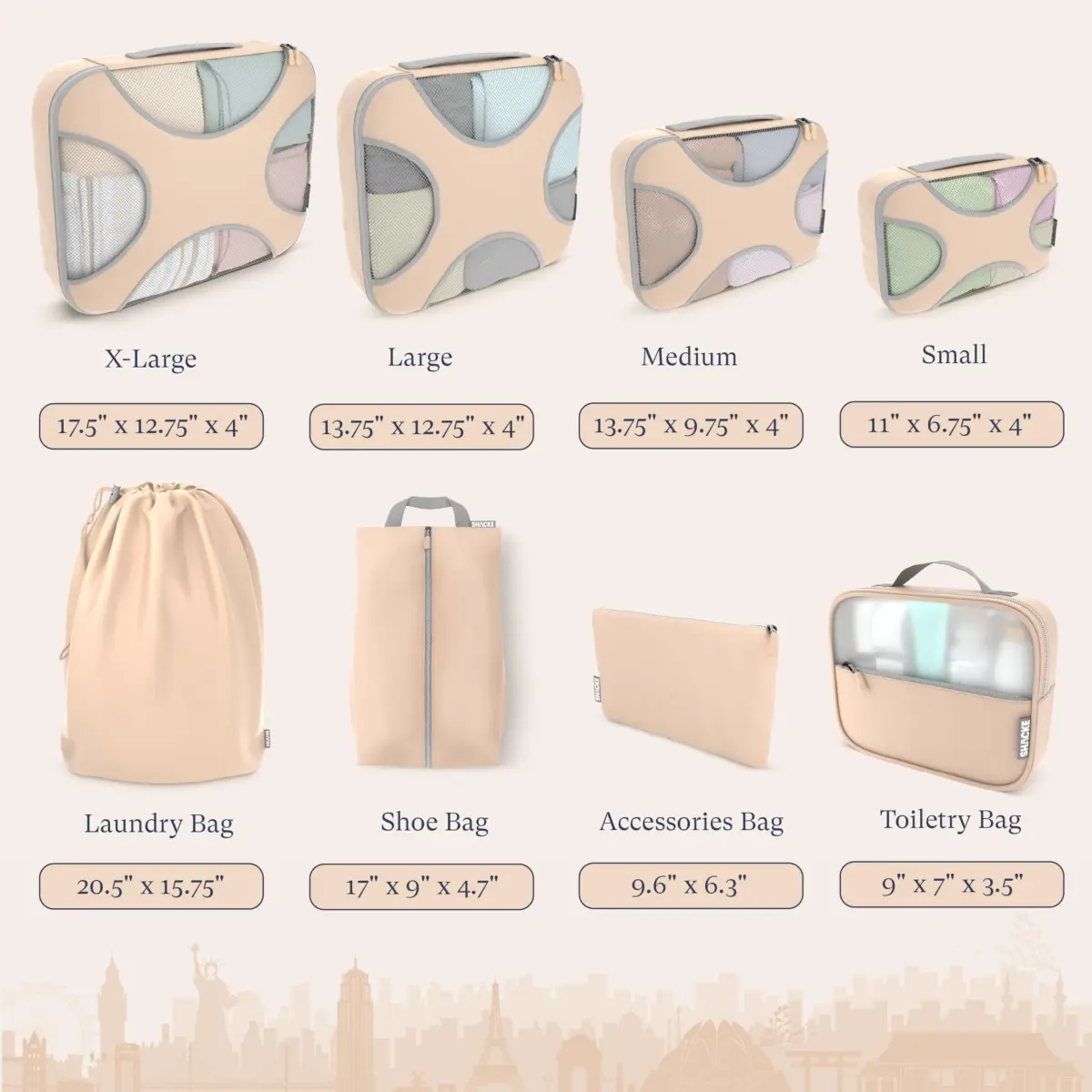Shacke 8 Set Packing Cubes for Travel, Shoe & Toiletry Bags 21.8cm (8.58in) x 27.7cm (10.9in) x 9.4cm (3.7in) | Structured & Stackable Luggage Organizers - view 4