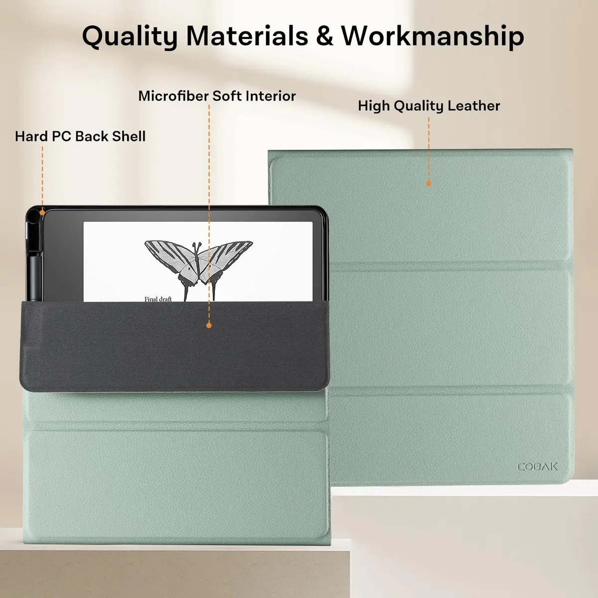 CoBak Sage Green Stand Case for Kindle Scribe 10.2 Inch (25.9 cm) | Premium Folio Leather Cover with Pen Holder & Auto Sleep/Wake - view 6