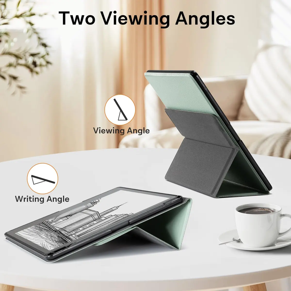 CoBak Sage Green Stand Case for Kindle Scribe 10.2 Inch (25.9 cm) | Premium Folio Leather Cover with Pen Holder & Auto Sleep/Wake - view 2