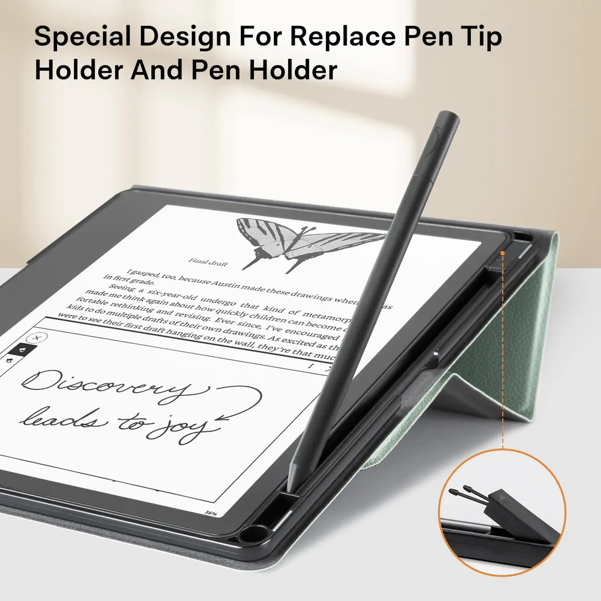 CoBak Sage Green Stand Case for Kindle Scribe 10.2 Inch (25.9 cm) | Premium Folio Leather Cover with Pen Holder & Auto Sleep/Wake - view 3