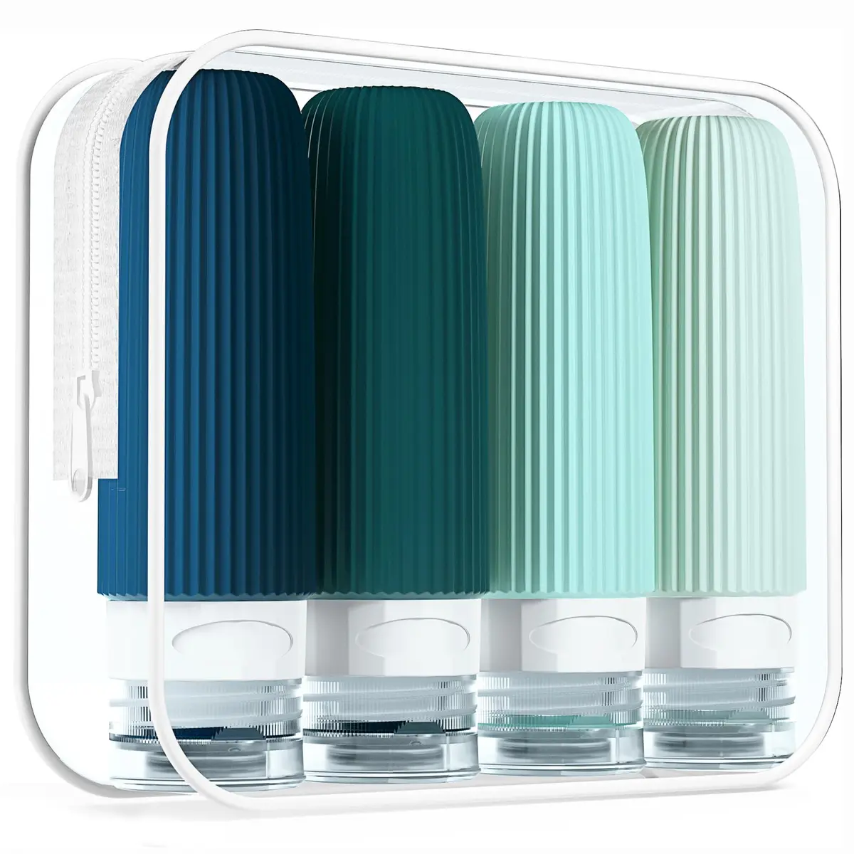 Mrsdry Travel Bottles 3oz | Leak Proof Silicone TSA Approved Set (4 Pack) with Clear Toiletry Bag - main product image