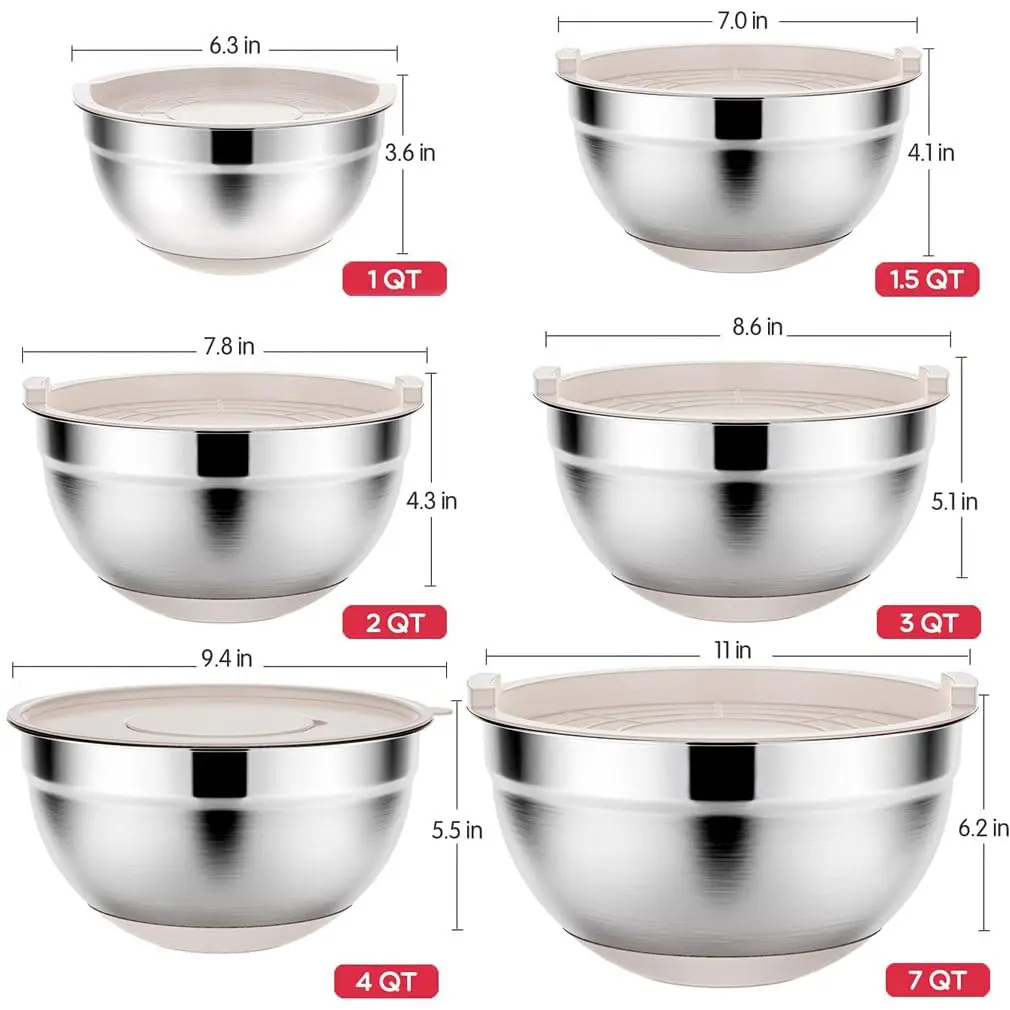 Rottay Stainless Steel Mixing Bowls Set 6pcs with Airtight Lids | Space-Saving, Durable & Dishwasher Safe - view 6