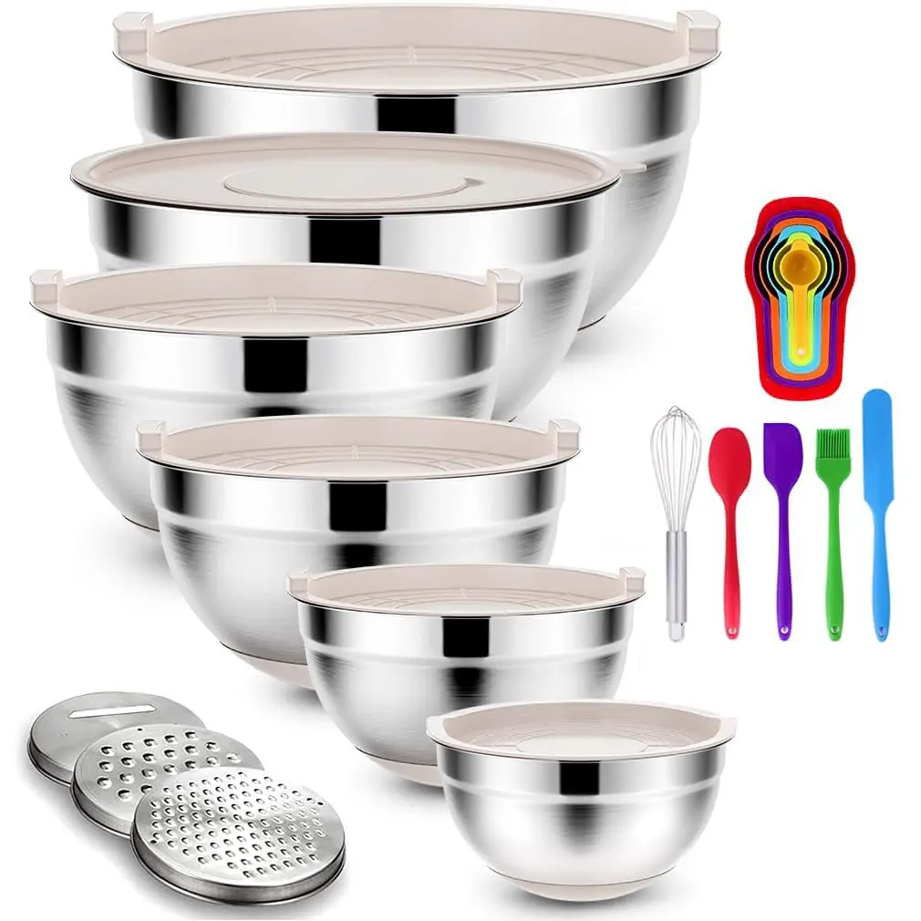 Rottay Stainless Steel Mixing Bowls Set 6pcs with Airtight Lids | Space-Saving, Durable & Dishwasher Safe - main product image