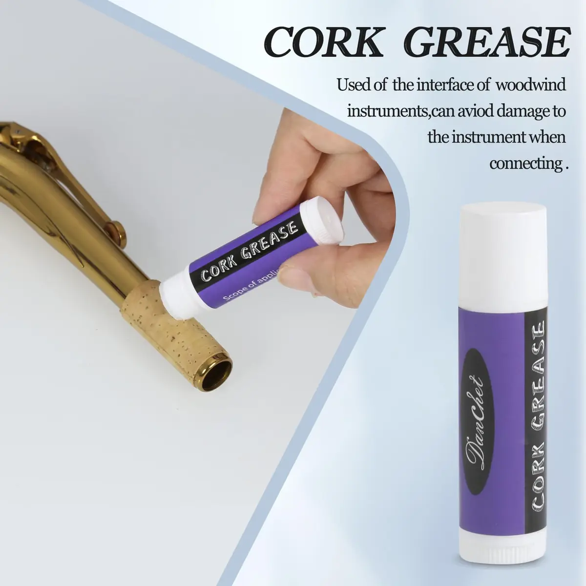 Danchet Saxophone Accessories Soprano Sax Cork Replacement Kit | 2 pcs Cork, Glue, Grease, Knife & Sandpaper - view 4