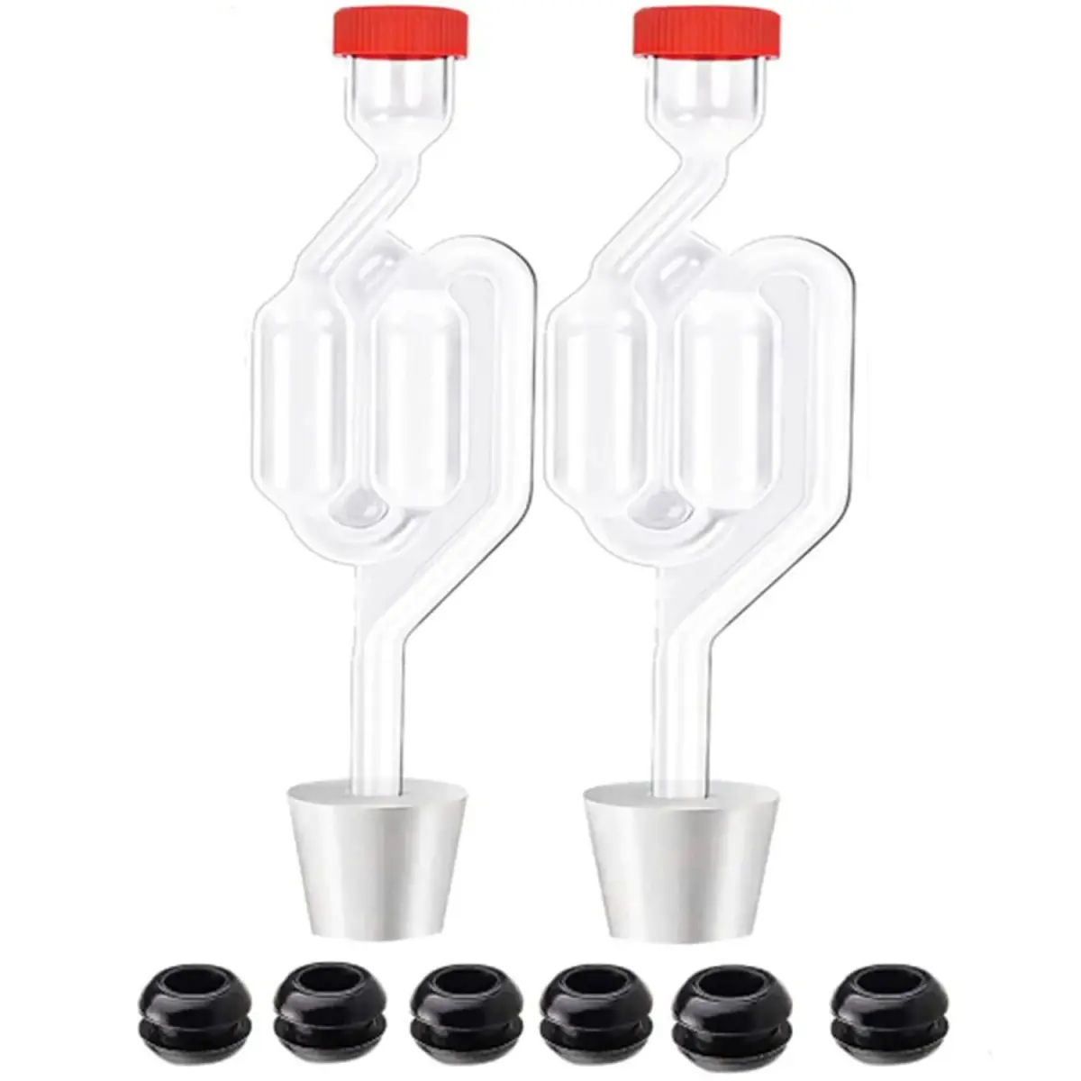 Zazolyne Transparent Brewing Airlock 2 Pack with Stoppers & Grommets | Twin Bubble Fermenting Kit - main product image