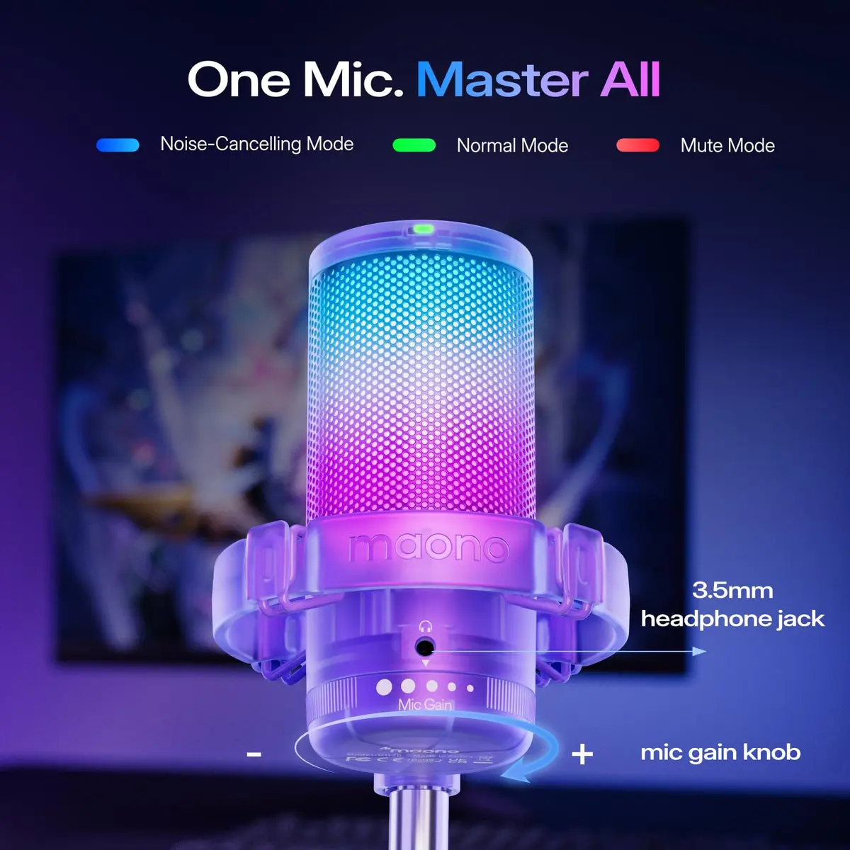 MAONO DGM20S USB Microphone for PC with Clear Voice & Noise Reduction | RGB Lighting & Noise Cancellation - view 5
