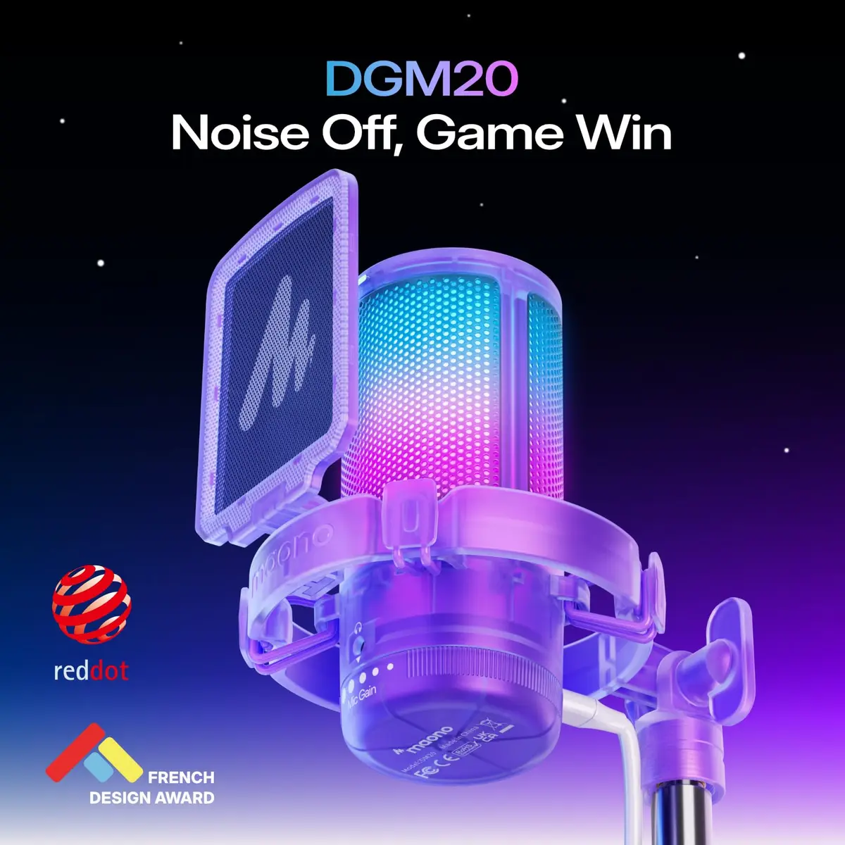 MAONO DGM20S USB Microphone for PC with Clear Voice & Noise Reduction | RGB Lighting & Noise Cancellation - view 2