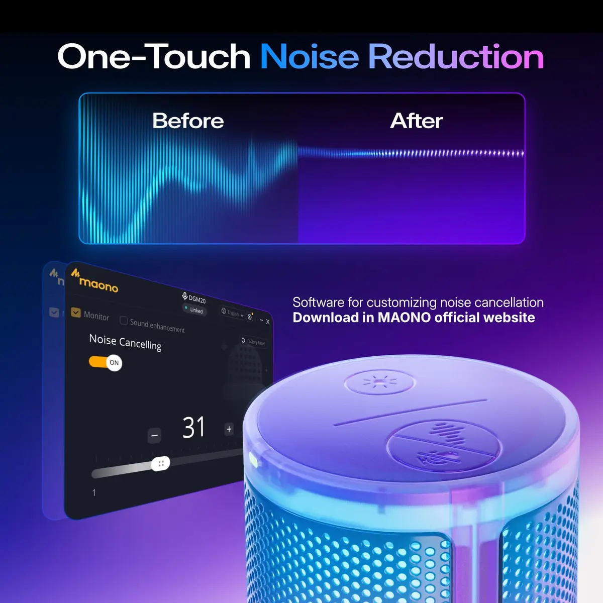 MAONO DGM20S USB Microphone for PC with Clear Voice & Noise Reduction | RGB Lighting & Noise Cancellation - view 3