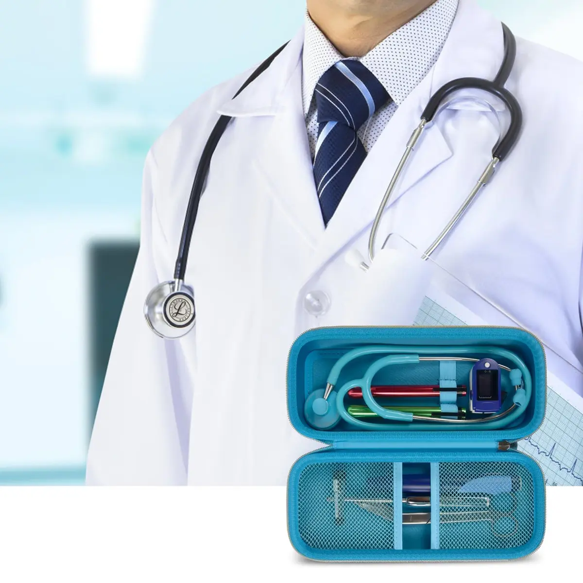 ALKOO Sky Blue Stethoscope Carrying Case with Internal Mesh Pockets & Elastic Slots | Professional Healthcare Organizer - view 7