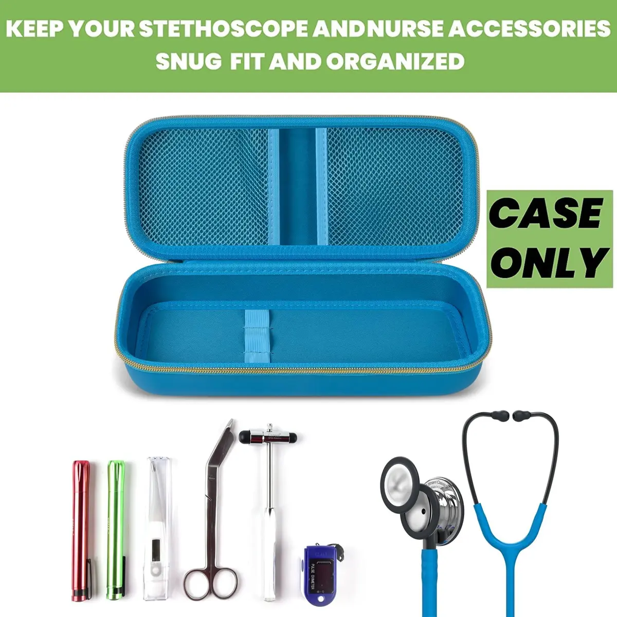 ALKOO Sky Blue Stethoscope Carrying Case with Internal Mesh Pockets & Elastic Slots | Professional Healthcare Organizer - view 2