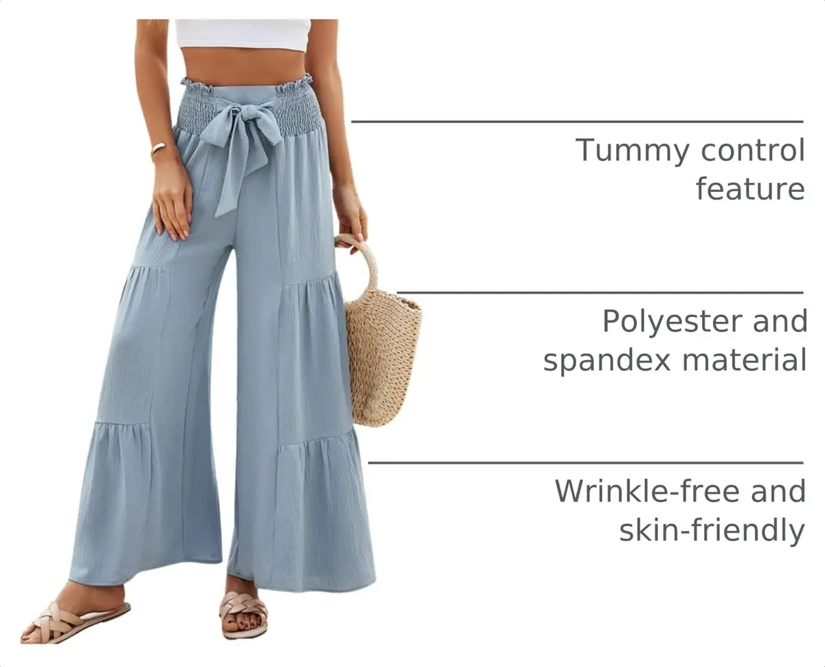 Blooming Jelly Women's High Waisted Wide Leg Palazzo Pants with Bow Tie Waistband | Haze Blue Large - view 4